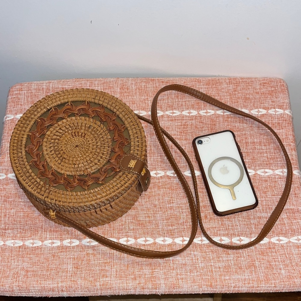 Pristine condition- Brown Woven Round Crossbody Bag